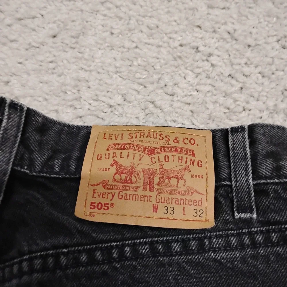 Vtg Levi's 505 Jeans Mens 33x32 Black Regular Straight Y2K Batwing Grunge 00s